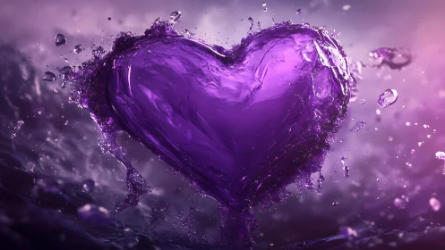 Vibrant Purple Liquid Heart Splash in Dramatic Artistic Style.