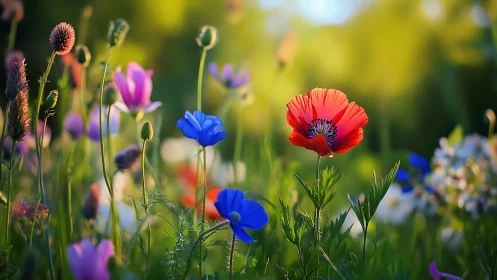 Wildflower meadow in vibrant bloom.