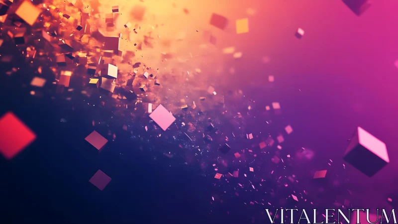 Floating 3D Cubes in Vivid Gradient Abstract Digital Art.
