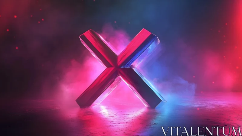 3D Metallic X in Neon Lights with Futuristic Sci-Fi Vibes.