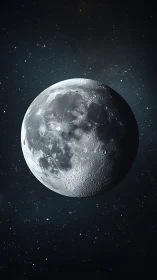 Lunar surface glows against deep star-filled cosmic void