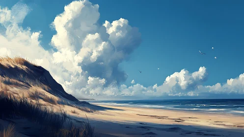 Coastal dune escarpment under cumulonimbus development, midday.