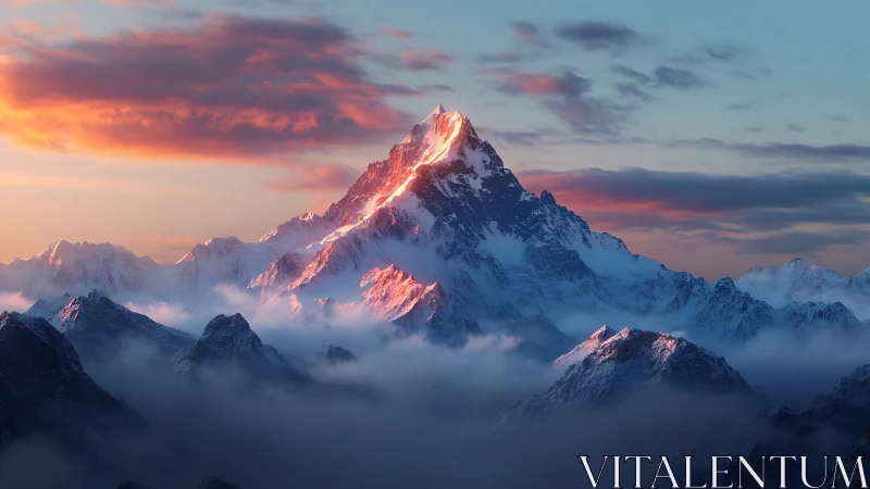 Golden sunrise spills gently across a tranquil mountain peak