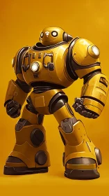 Yellow armored robot stands on solid monochrome background