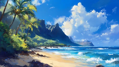 Volcanic Coastline with Subtropical Vegetation Digital Environment.