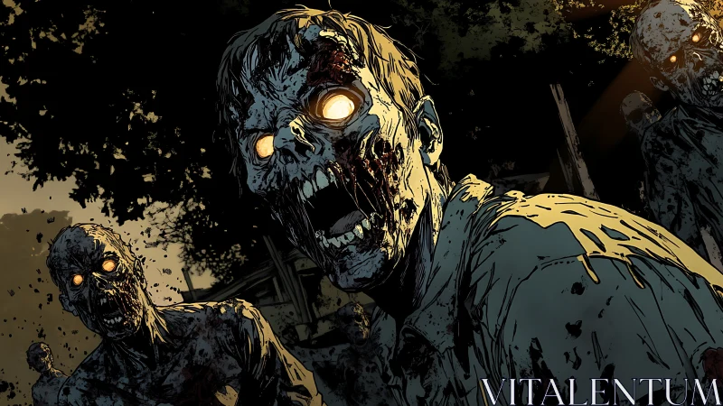 Moonlit Rot Parade: Glowing-Eyed Zombies Charge Forth.