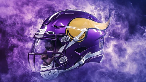 Purple storm gladiator in horned gridiron armor profile.