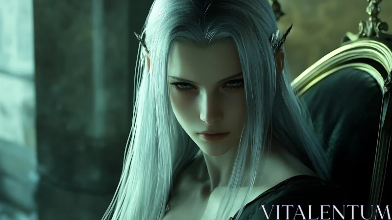 Digital painting portrait of ethereal silver haired ruler.