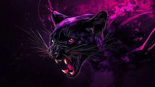 Neon Panther: Fierce Digital Beast in Magenta Glow