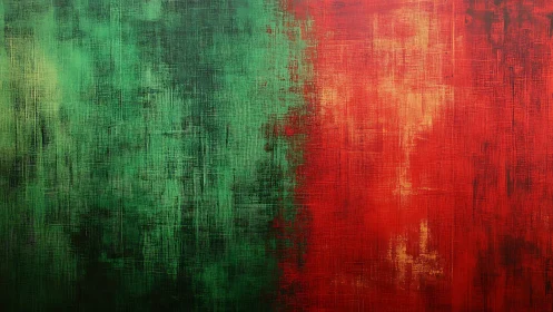 Vibrant Green and Red Abstract Painting with Textured Brushstrokes.