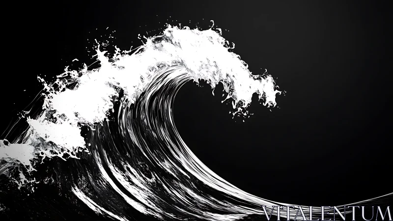 Monochrome stylized ocean wave on dark background.