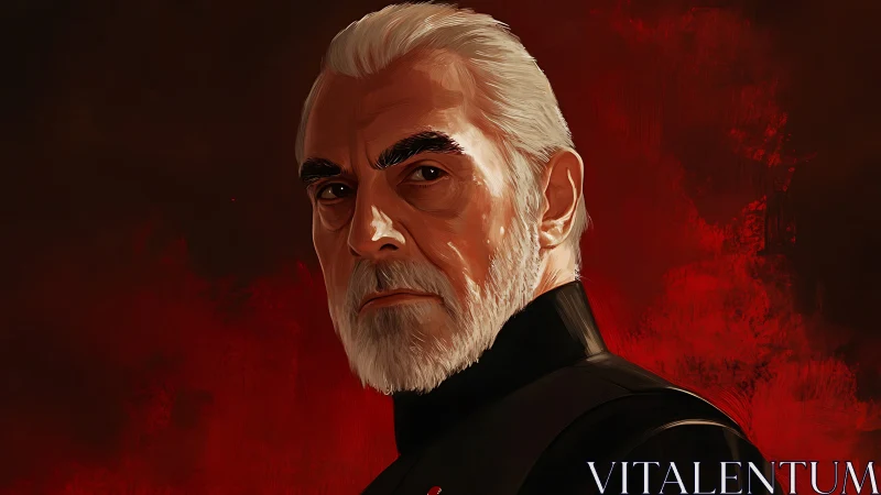 Digital portrait shows older man against textured red field