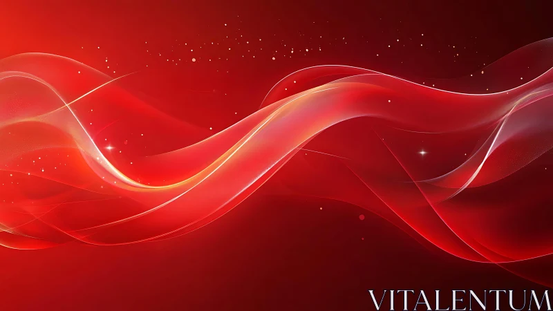 Abstract red light waves and sparkles digital background design.
