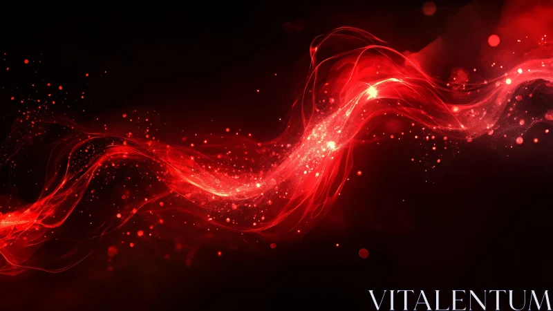 Vibrant red energy wave on dark background in abstract digital art.