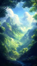 Luminous Canyon Portal Where Emerald Forests Cradle Heaven's Light