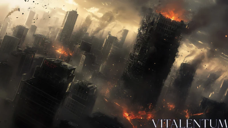 Urban skyline under large-scale structural fire and smoke.