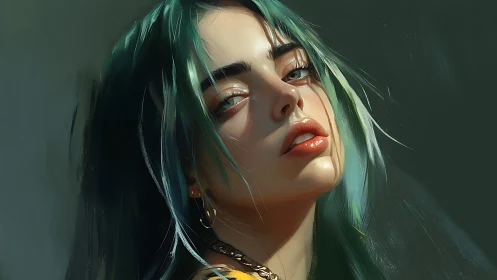 Storm-eyed muse with teal hair and unapologetic gaze.