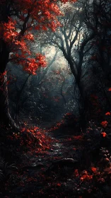Luminous Woodland Passage: Dramatic Foliage Contrast Study.