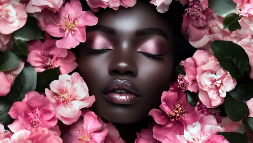 Soft bloom dreamscape with serene floral-kissed portrait.