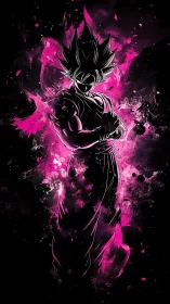Anime warrior silhouette in neon pink energy burst.