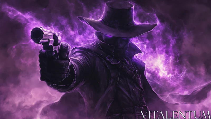 Shadowy gunslinger in purple mystical smoke aura.