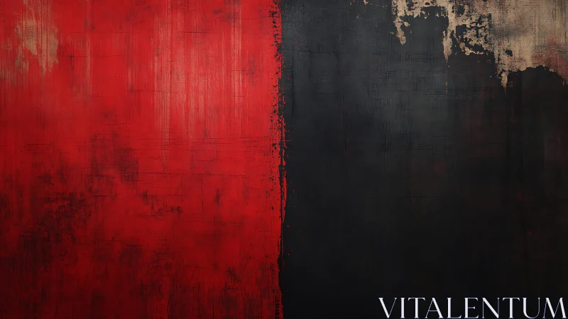 Bold Red and Black Abstract Painting with Grunge Texture.