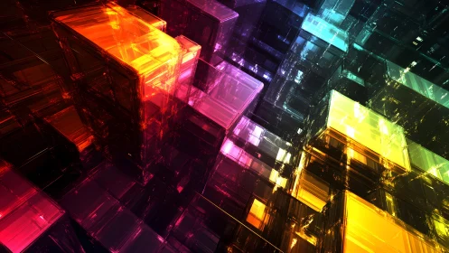 Vibrant 3D Glass Cubes in Abstract Digital Art Style.