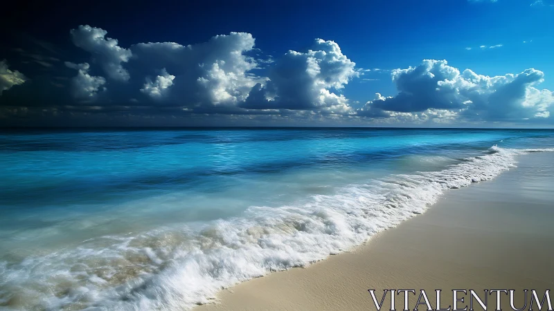 Coastal wavefront dynamics under cumulonimbus skyscape illumination.