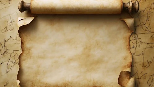 Aged blank parchment scroll frames central writing space