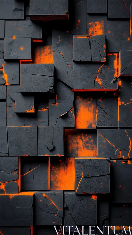 Fragmented basalt cubes expose glowing subsurface lava fissures