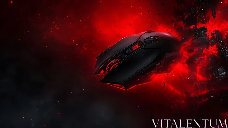 Sleek star cruiser gliding through a glowing red nebula.