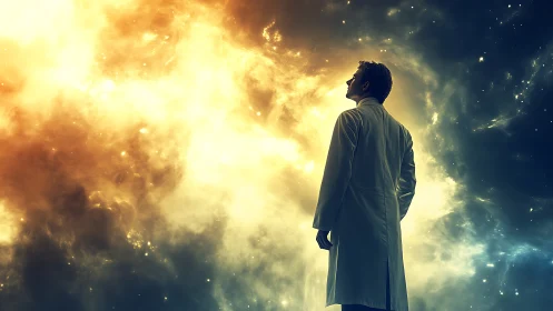 Astrophysicist observing bifurcated nebular light field boundary.