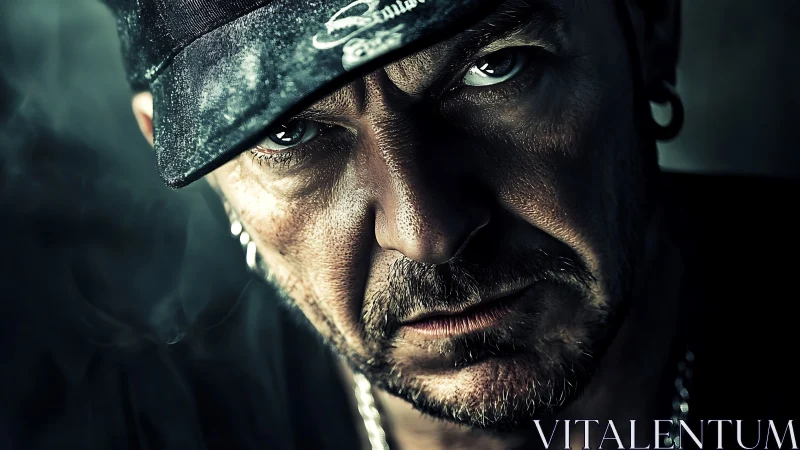 Intense male portrait under gritty dramatic low key lighting