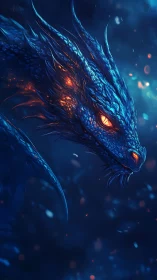 Digital painting of luminous blue dragon head in profile.