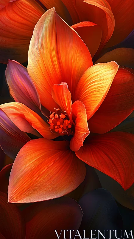 Vibrant red-orange flower rendered in bold digital brushstrokes.
