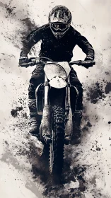 Fearless dirt biker racing through bold splashes of grit.
