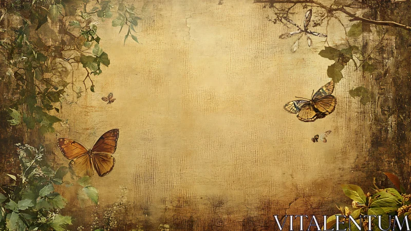 Butterflies write silent summer stories on crumbling gold