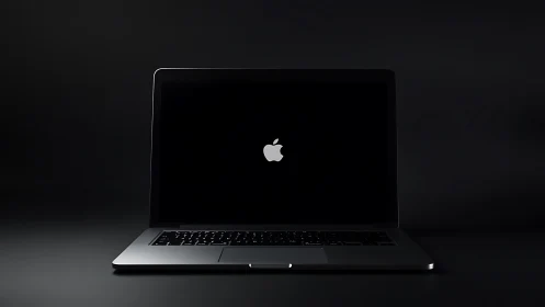 Sleek laptop computer with illuminated logo on screen.