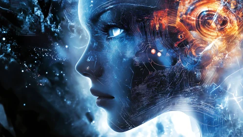 Neon mindscape ignites within a luminous cybernetic dream.