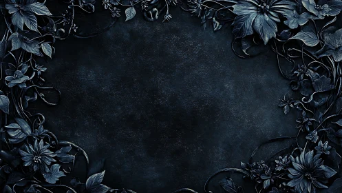 Dark floral frame with ornate leaves and textured border.