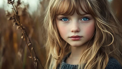 Young Girl with Striking Blue Eyes in Soft Autumn Setting