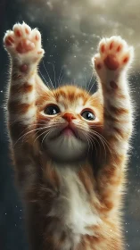 Orange and White Cat with Paws Raised High.