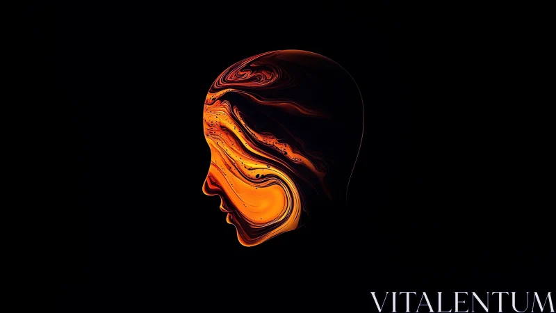 Molten thoughts glowing inside a quiet human silhouette.