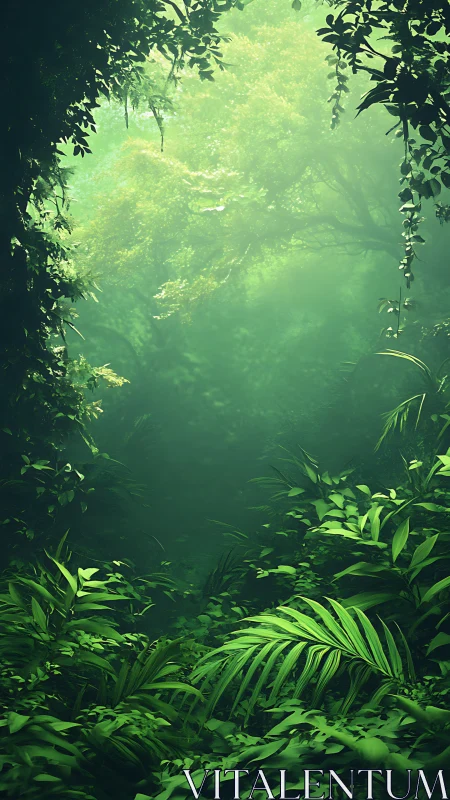 Misty Jungle Canopy Gateway Framed by Verdant Foliage.
