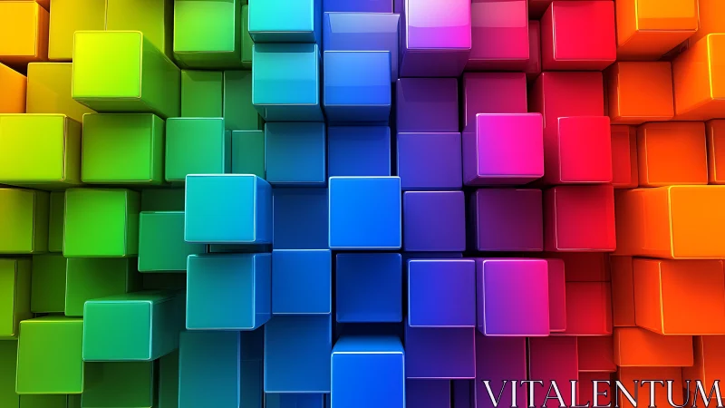 3D extruded RGB spectrum cubes in high gloss geometric array