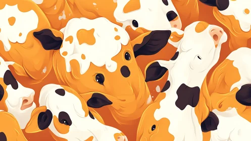 Orange and white cow heads form dense repeating pattern