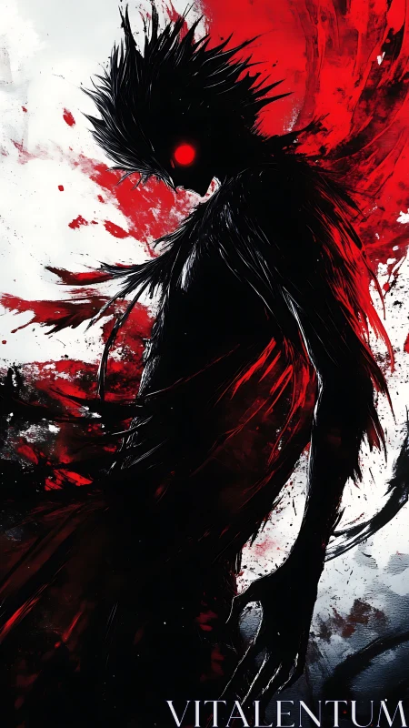 Crimson-eyed shadow wraith carving light from darkness.