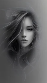 Whisperline muse drifting through silver monochrome dusk.