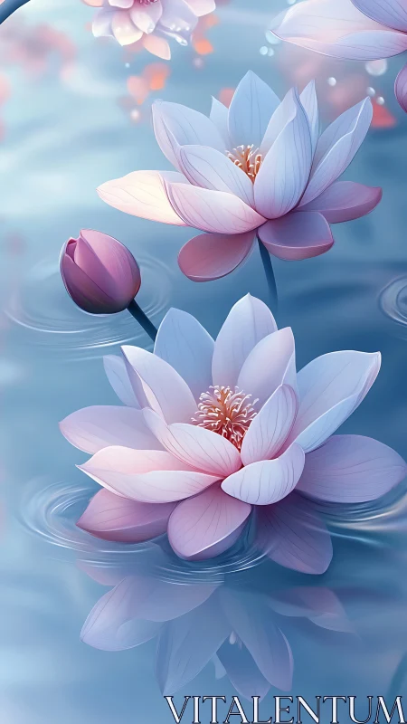 Dreamy Lotus Blossoms Float Upon Mirrored Water's Twilight Canvas