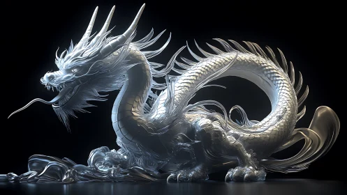 Luminous glass dragon coiled in sculpted liquid light.